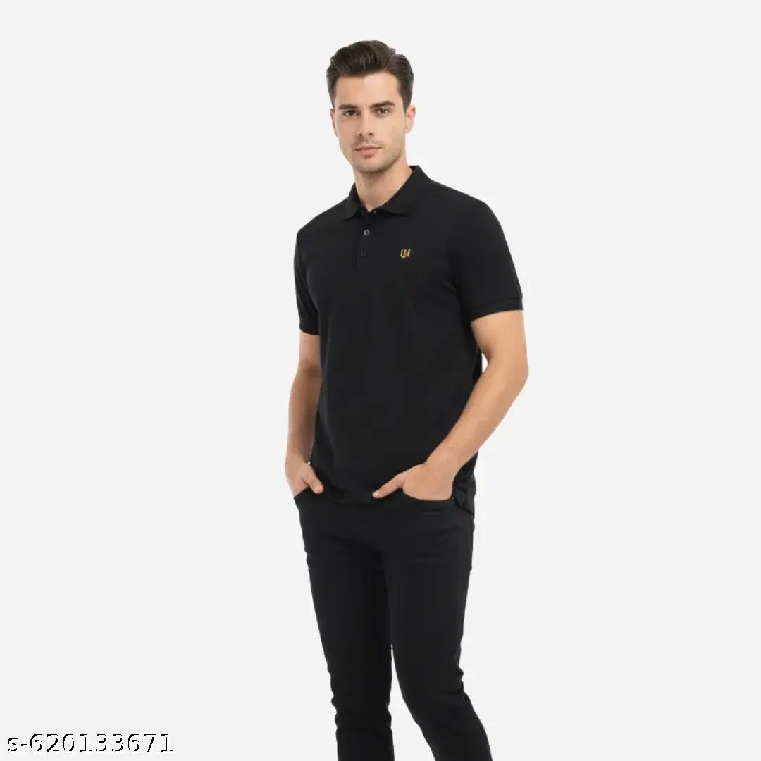 Men's Black Solid Polo T-Shirt
