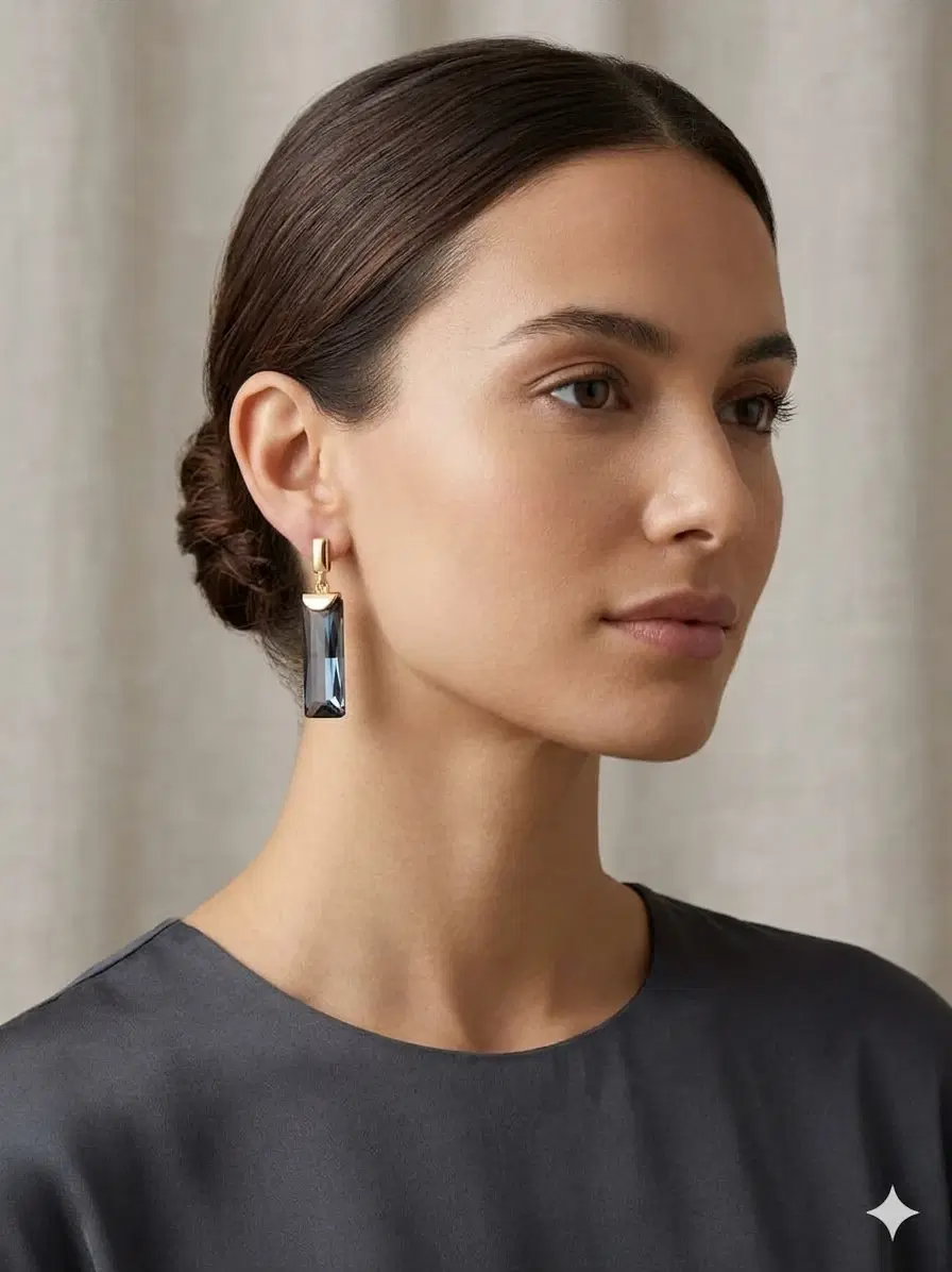 Women’s Geometric Drop Earrings with Grey Stone