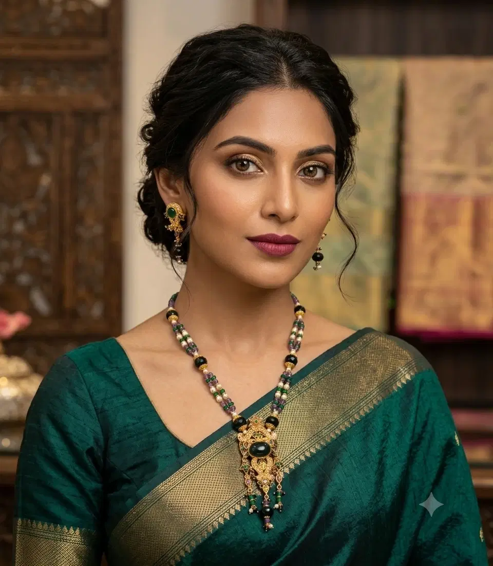 Women's Traditional Green Stone Necklace and Earrings Set