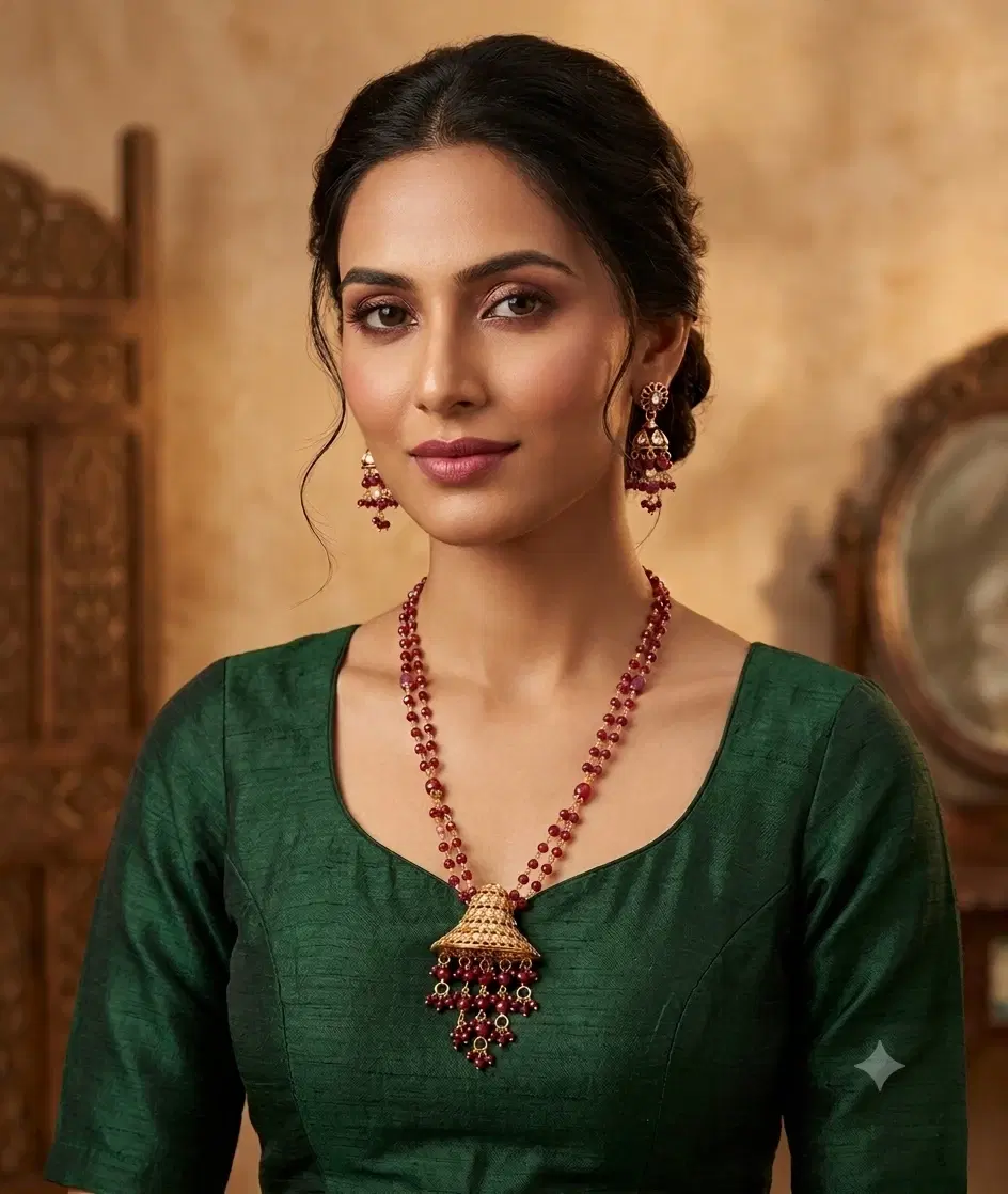 Women's Traditional Beaded Jhumka Necklace Set