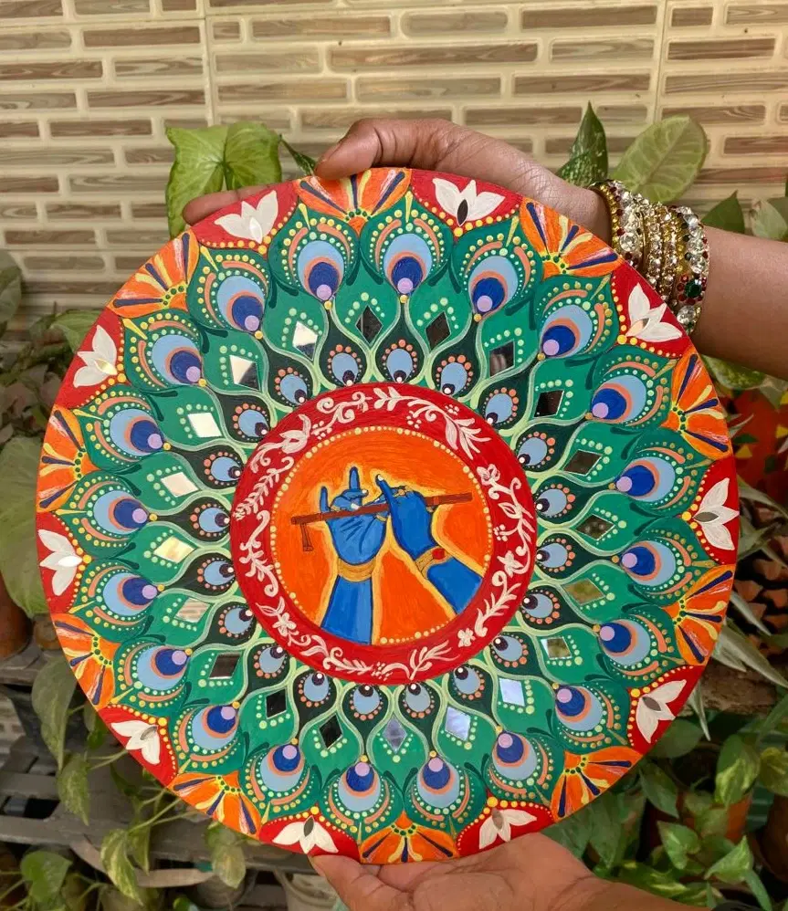 Hand-Painted Peacock Mandala Decorative Wall Plate