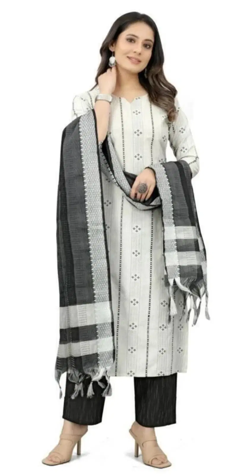 Khadi Cotton Women's Printed Kurta with Palazzos and Dupatta Set