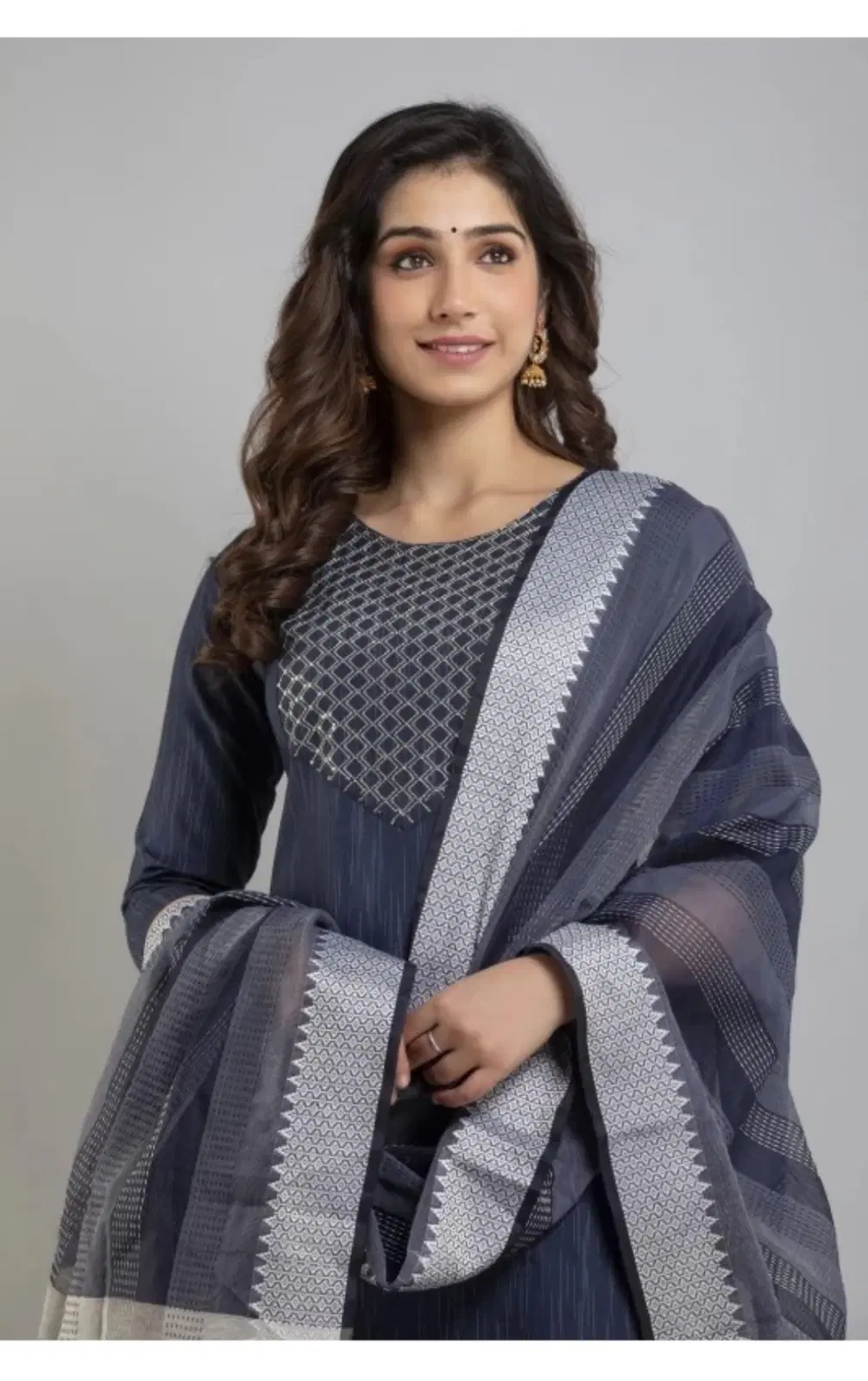 Khadi Cotton Embroidery Women's Blue Woven Kurta with Dupatta Set