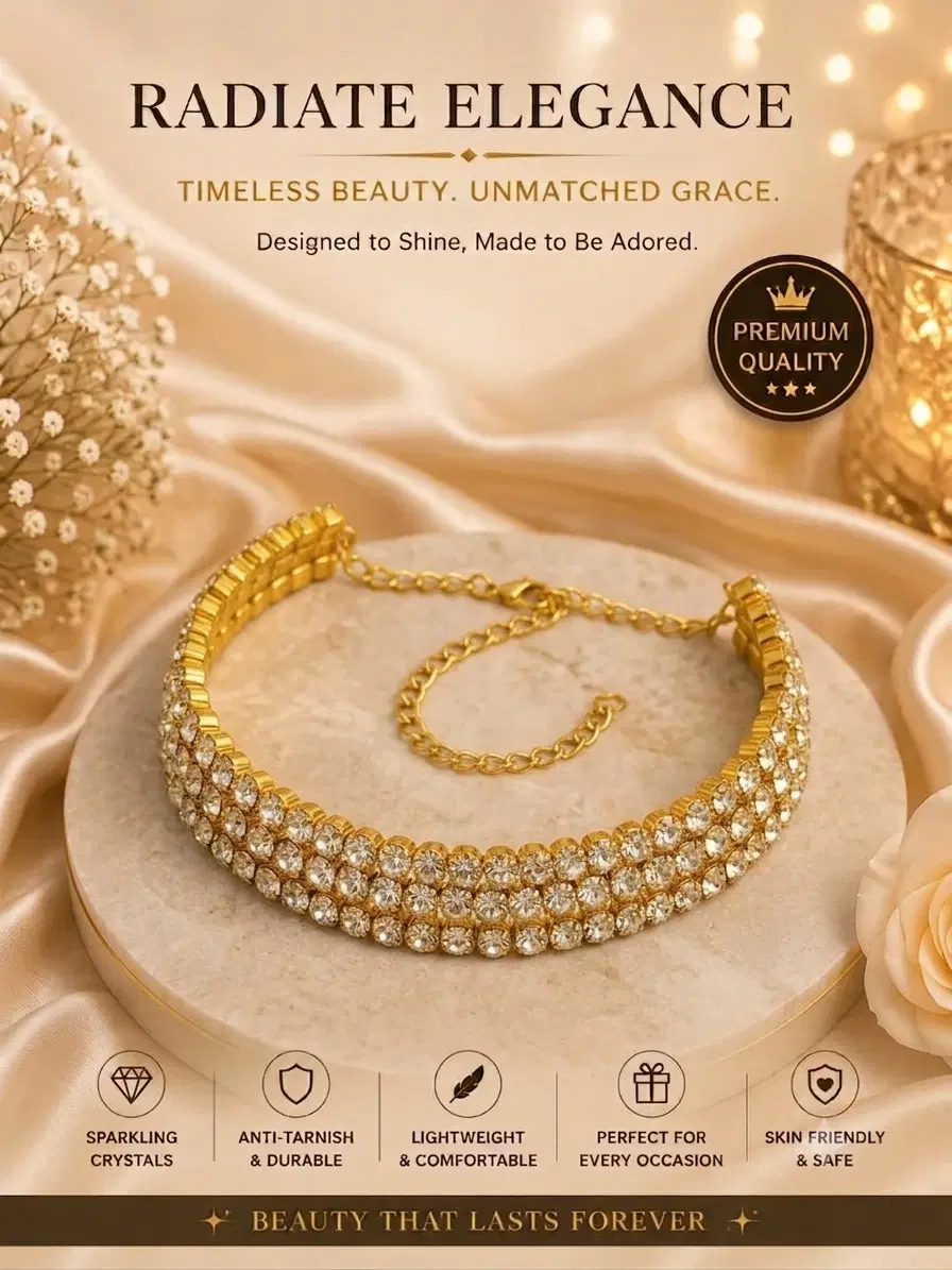 Premium Anti-Tarnish 3-Layer Rhinestone Choker Necklace
