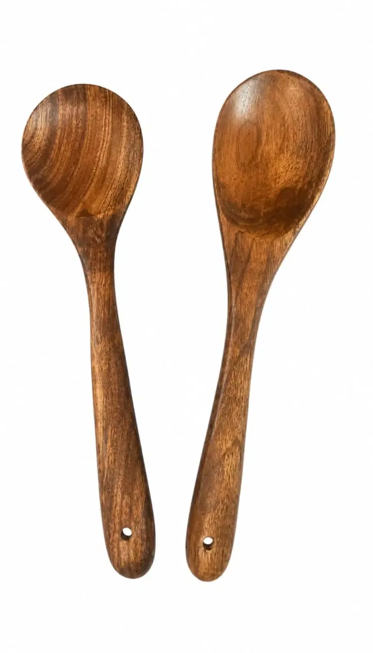 Gharset Neem Wood Spoon, Compact Flip, Spatula/Ladle for Cooking Dosa Roti/Chapati, Soap and Vegetables | Premium Wooden Kitchen Tools | No Polish | Non-Stick | Handcarved (Set of 2) - 12 Inch