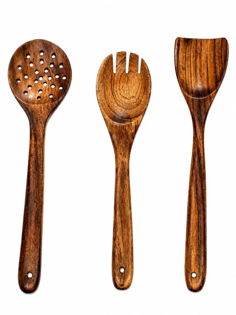 Wooden Kitchen Utensil Set of 3 (Slotted Spoon, Salad Fork, Spatula)