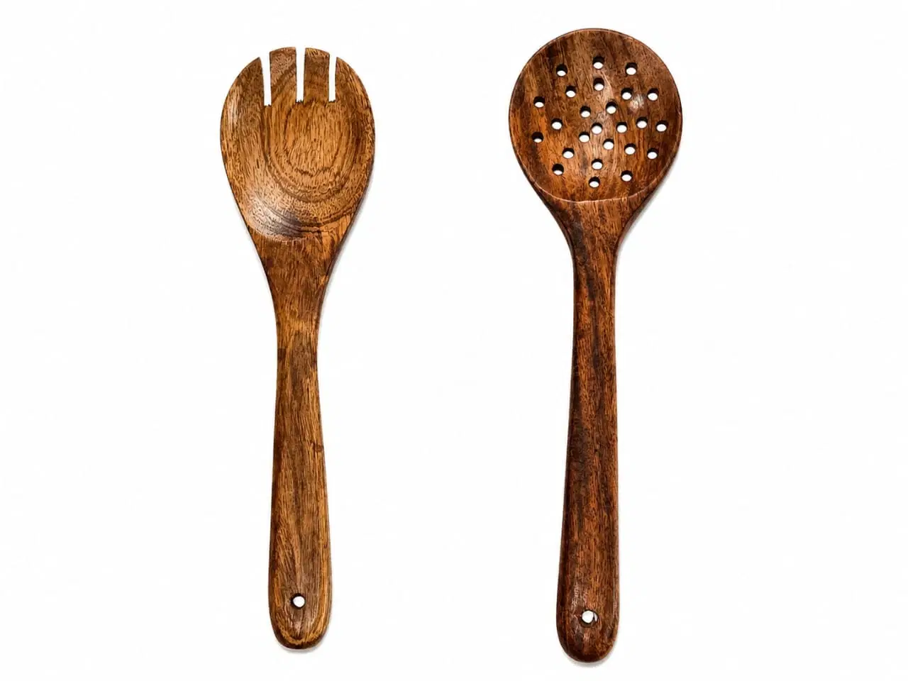 Wooden Utensil Set of 2 (Salad Fork/Server + Perforated Spoon)