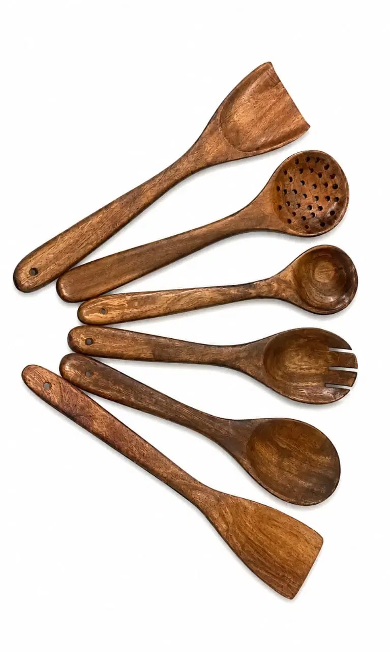 Wooden Kitchen Utensil Set of 6 (Mixed Spoons, Turners, Forks)
