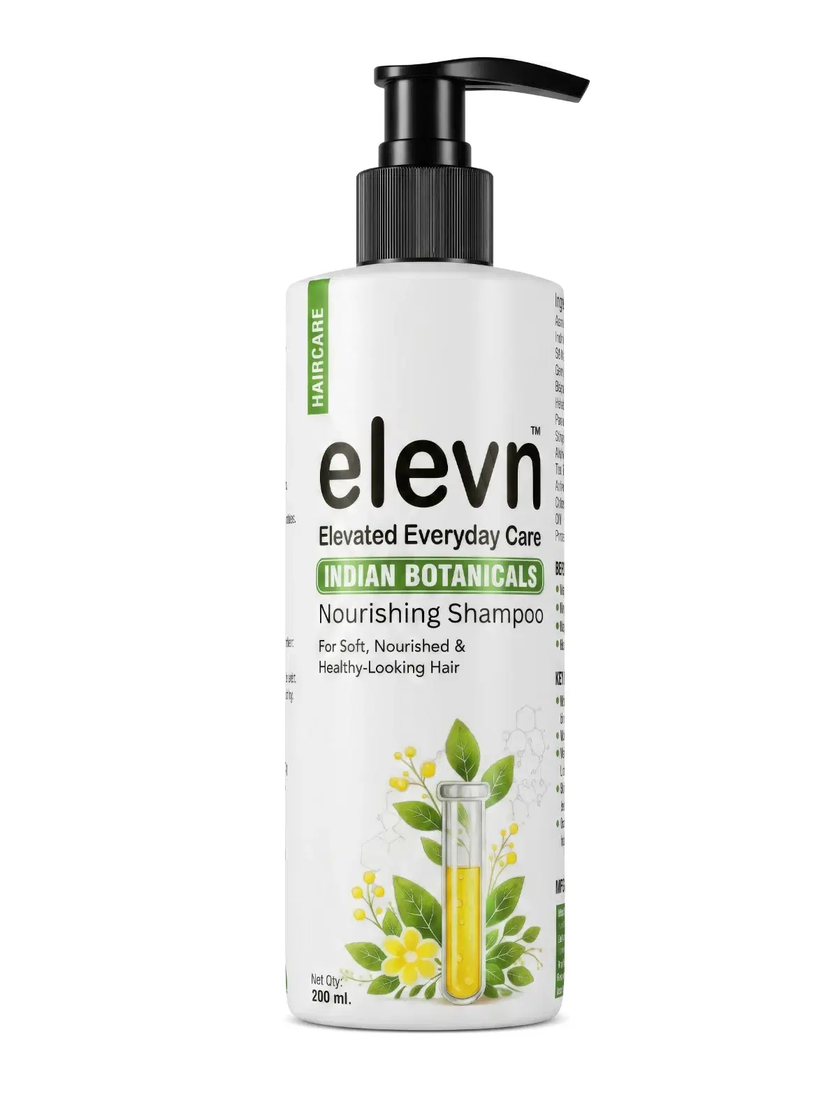 Elevn Indian Botanicals Nourishing Shampoo 200 ml in a white pump bottle