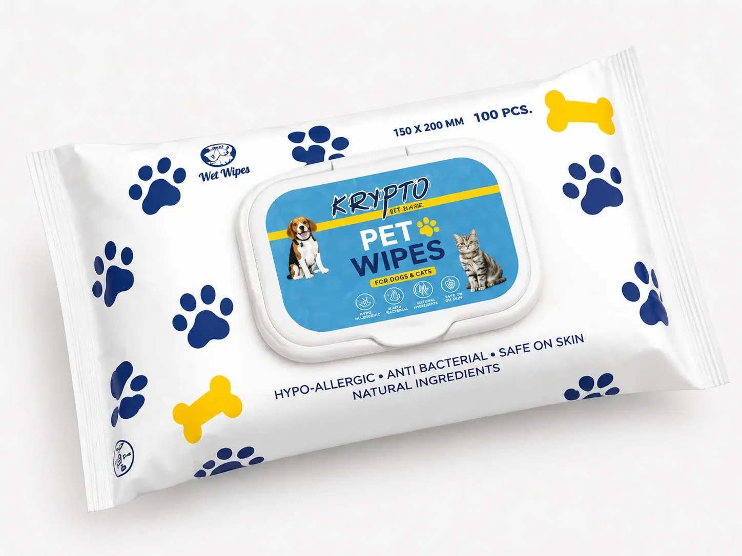 Krypto Pet Wipes for Dogs & Cats - 100 pcs