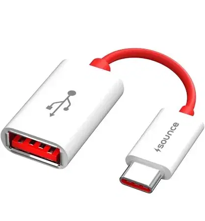 White and red USB Type-C to USB-A OTG adapter cable with female USB port