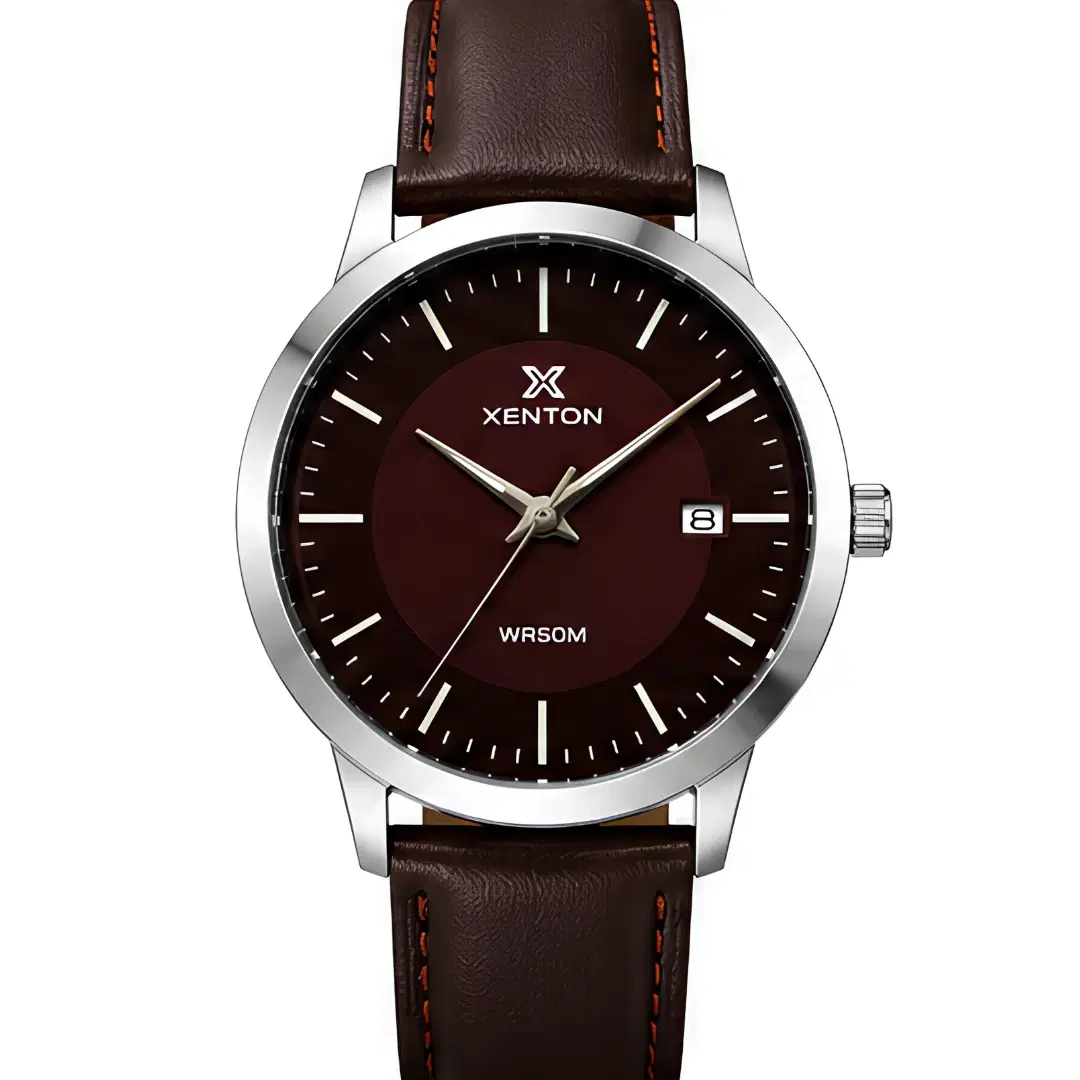 Xenton Men's Brown Leather Strap Analog Wrist Watch with Date Display product image 1