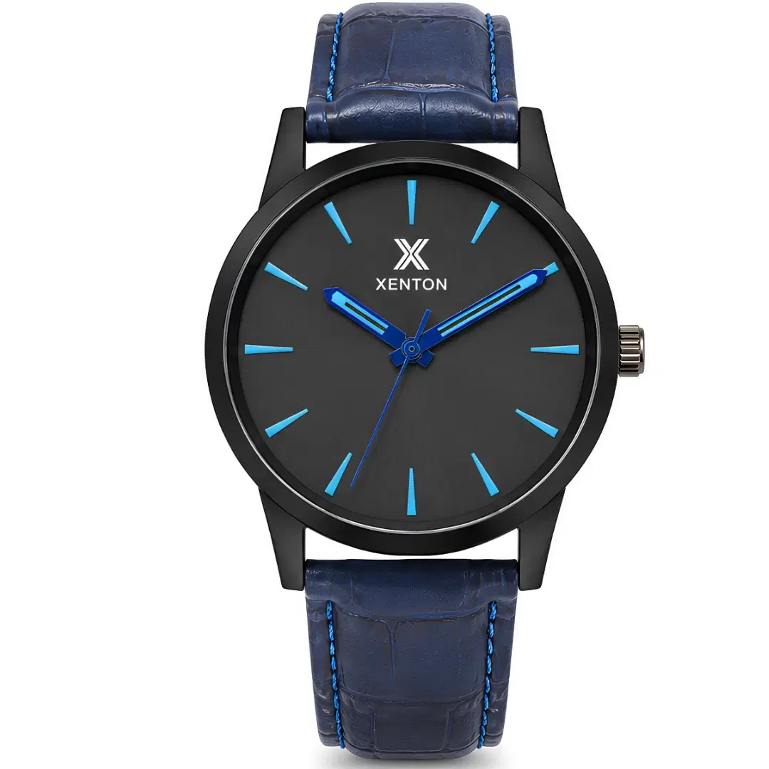 Xenton Men's Black Blue Analog Wrist Watch with Blue Leather Strap product image 1