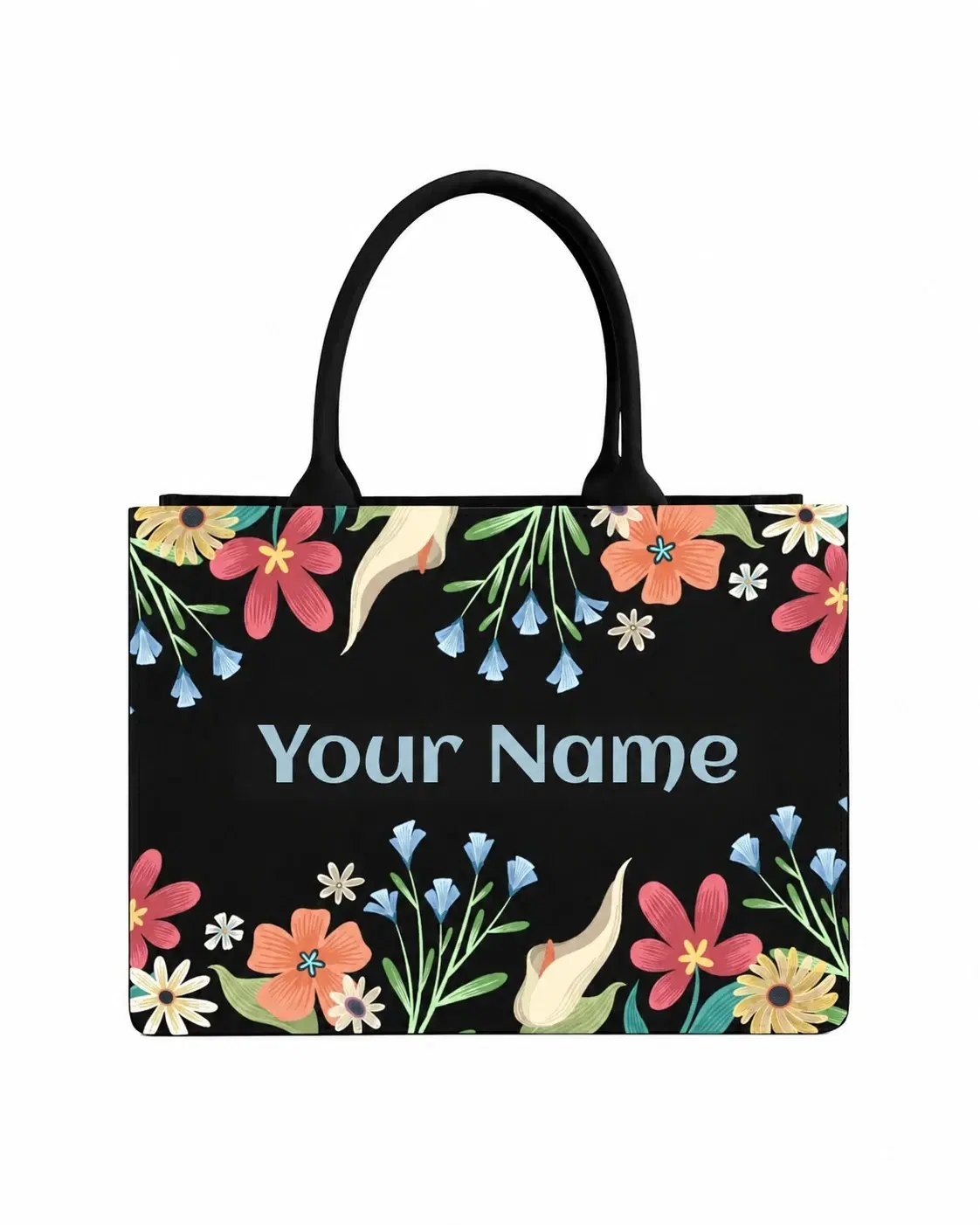 Custom Name Colorful Floral Tote Bag | Canvas Handbag for Women