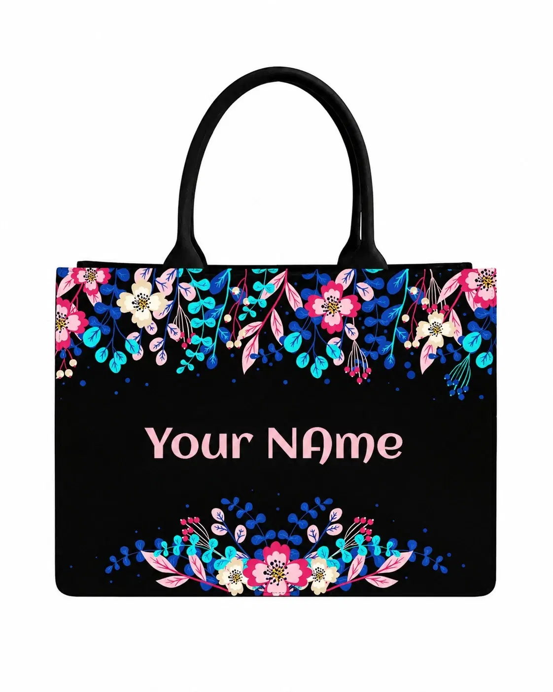 Custom Name Elegant Floral Tote Bag | Canvas Handbag for Women