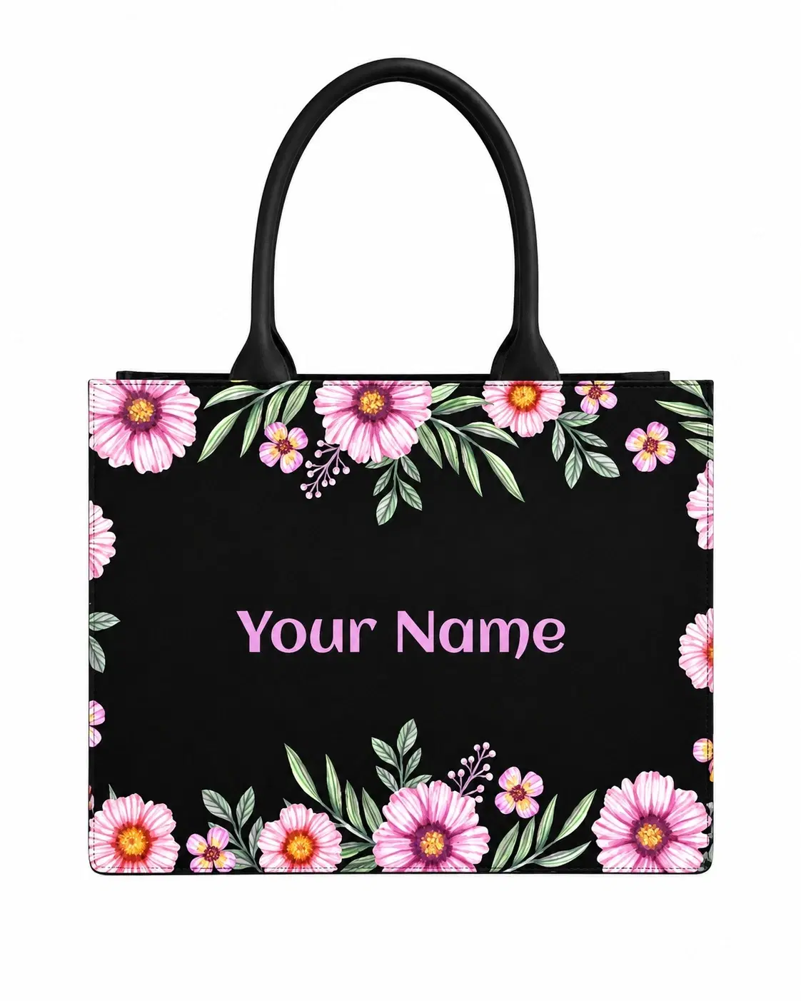 Custom Name Floral Elegance Tote Bag | Canvas Handbag for Women