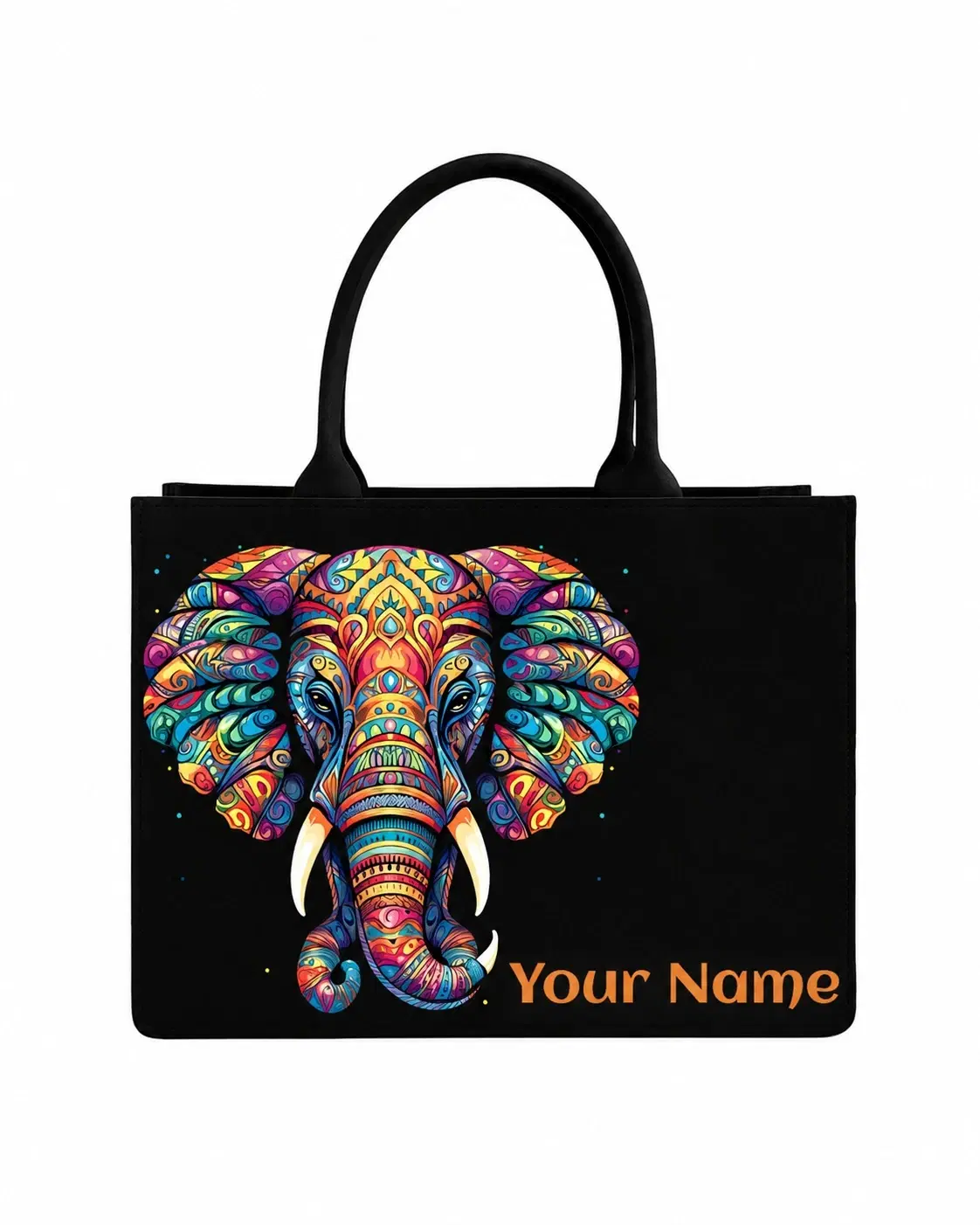 Custom Name Mandala Elephant Tote Bag | Canvas Handbag for Women