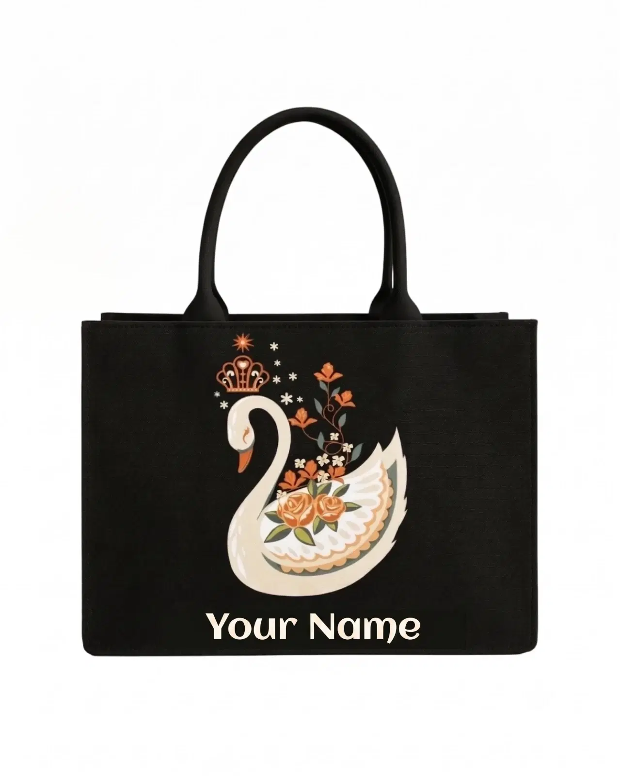 Custom Name Swan Tote Bag | Canvas Handbag for Women