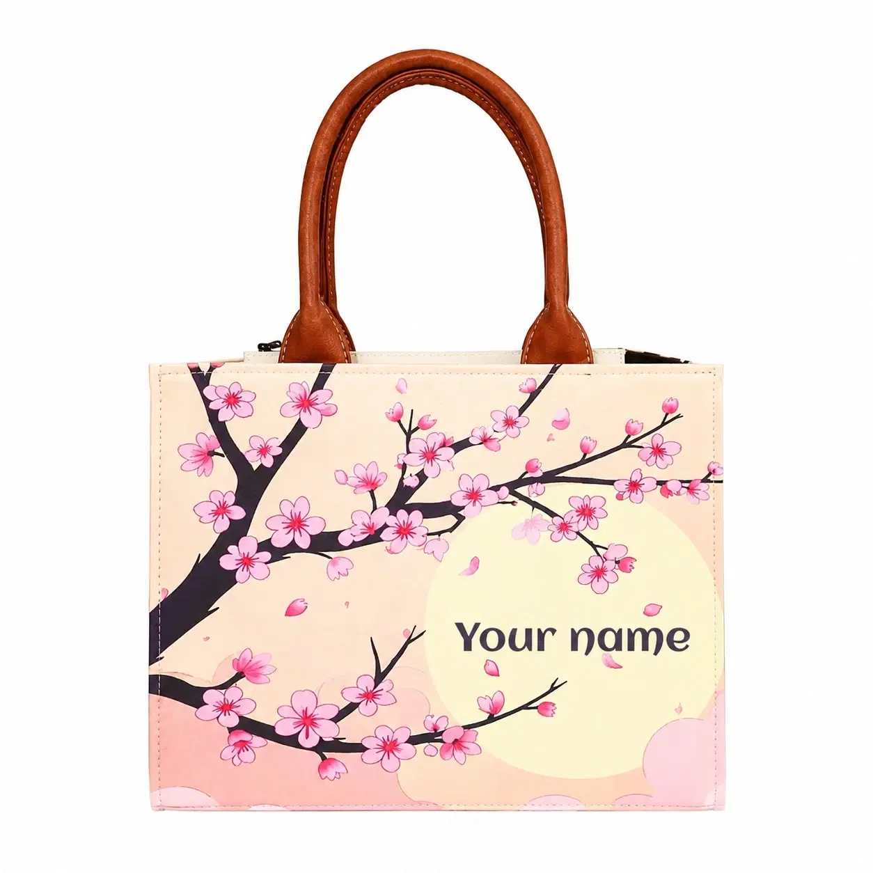 Custom Name Cherry Blossom Tote Bag | Canvas Handbag for Women