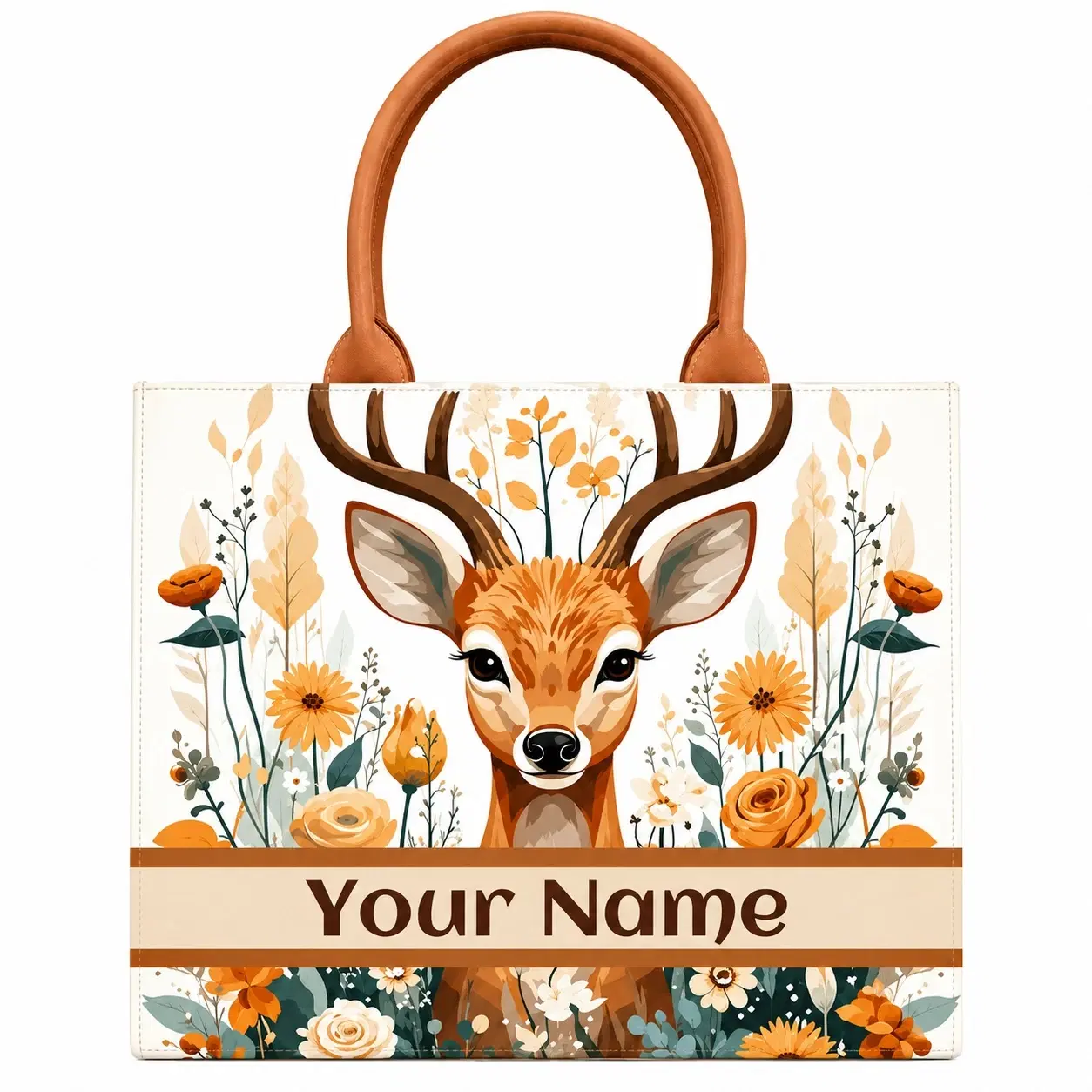 Custom Name Deer World Tote Bag | Canvas Handbag for Women