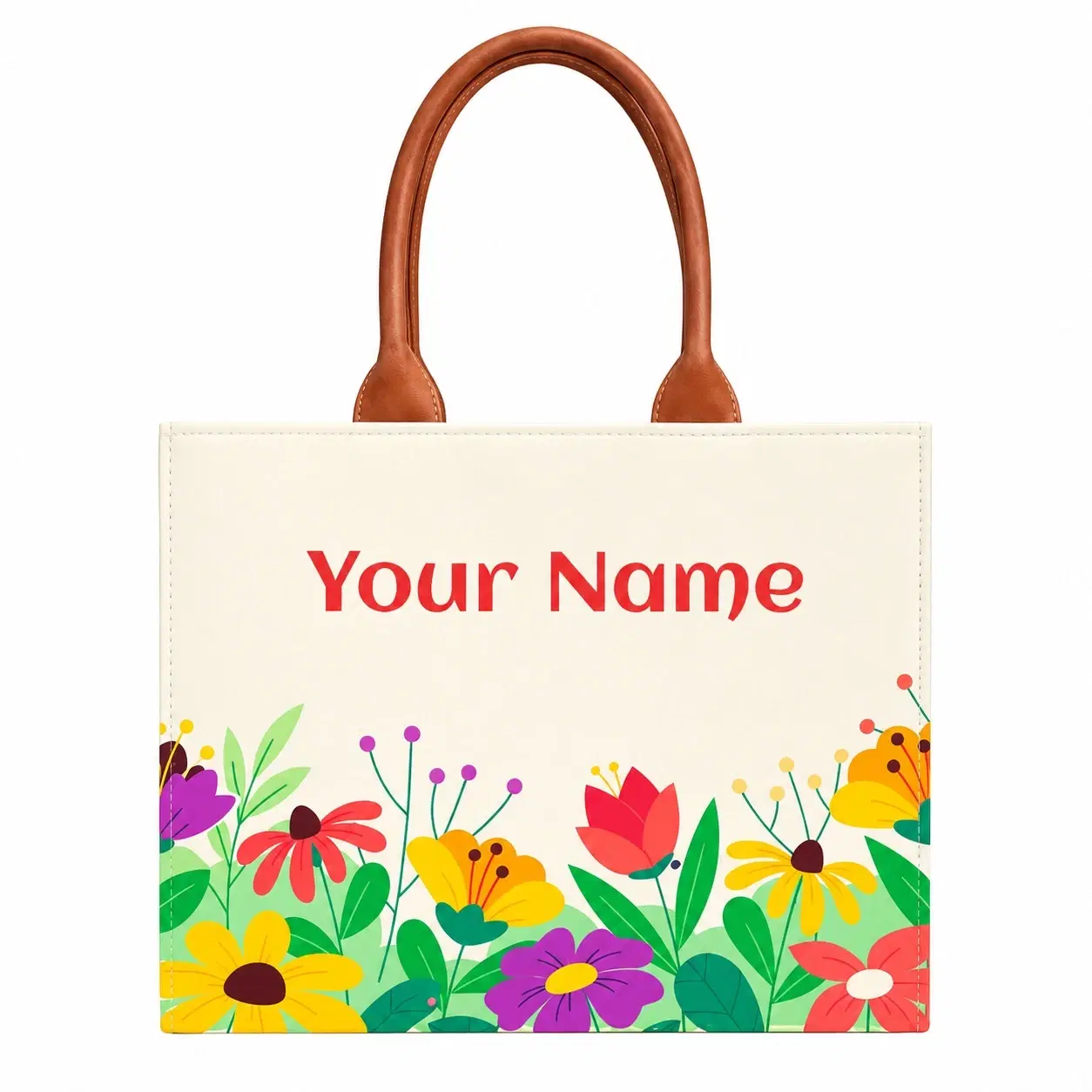 Custom Name Floral Elegance Tote Bag | Canvas Handbag for Women