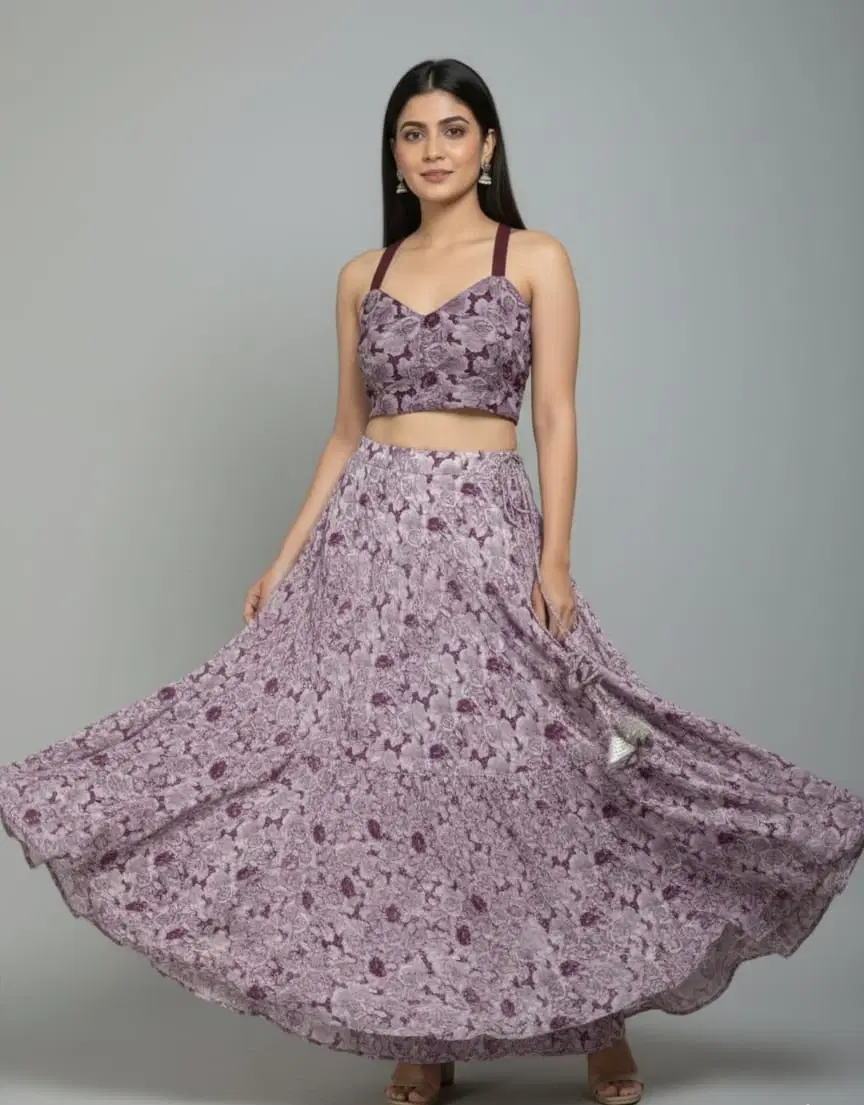 Women’s Floral Printed Lehenga Set with Strappy Blouse