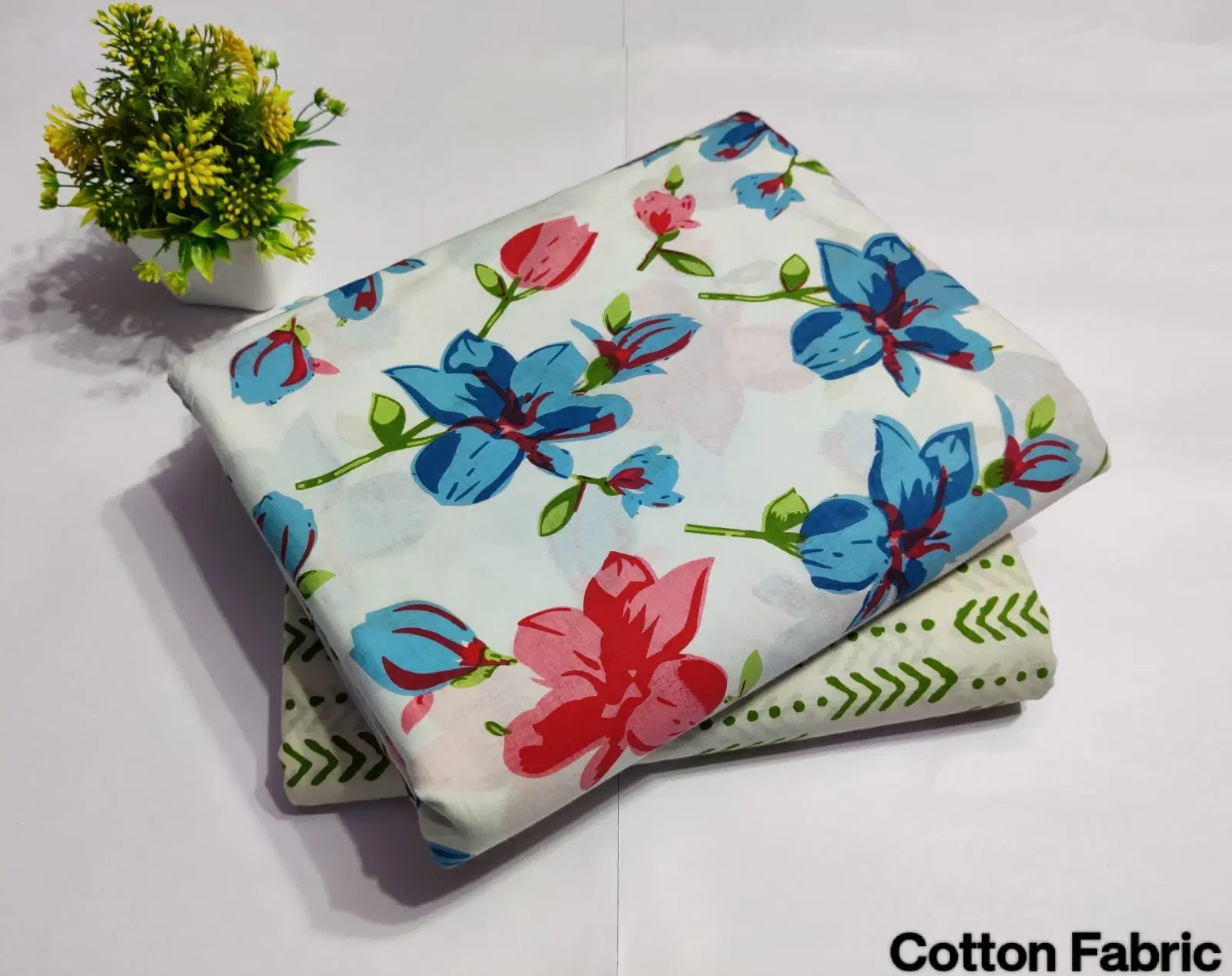 Women's White Floral Hand Block Printed Cotton Dress Material