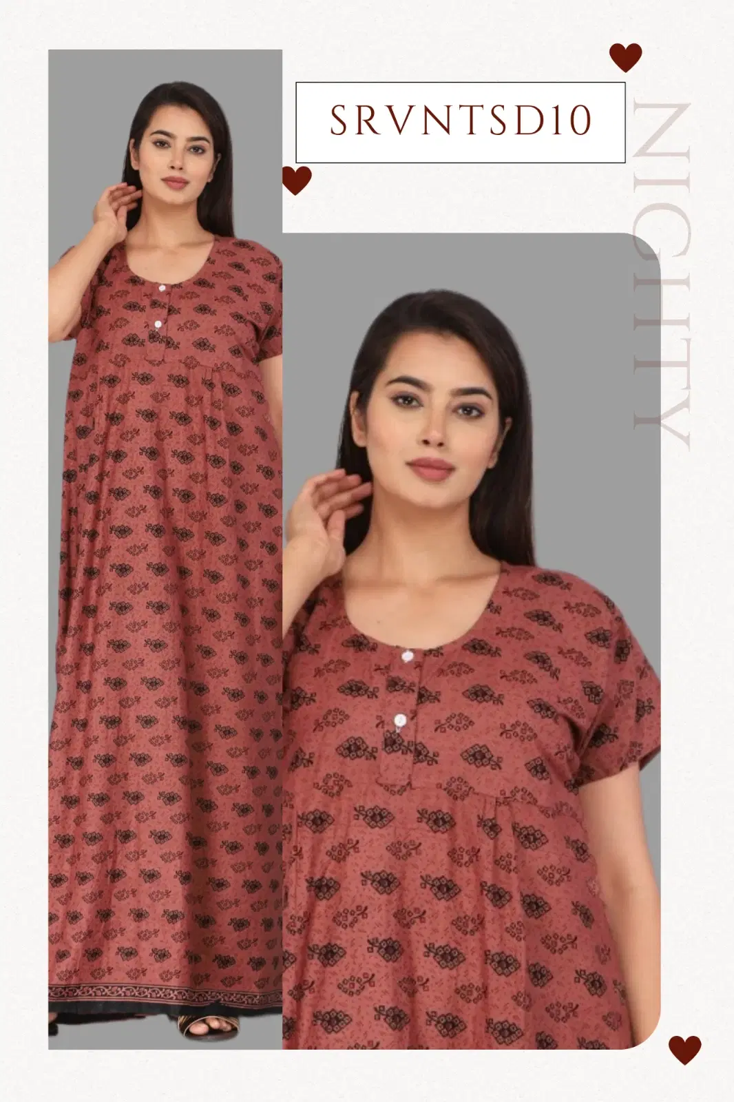 Women’s Rust Geometric Print Premium Cotton Nighty