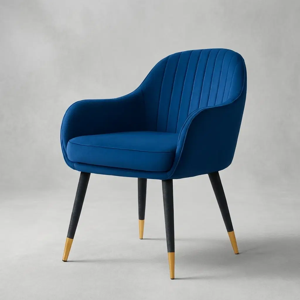 Modern Blue Accent Arm Chair with Golden Glassy on bottom legs