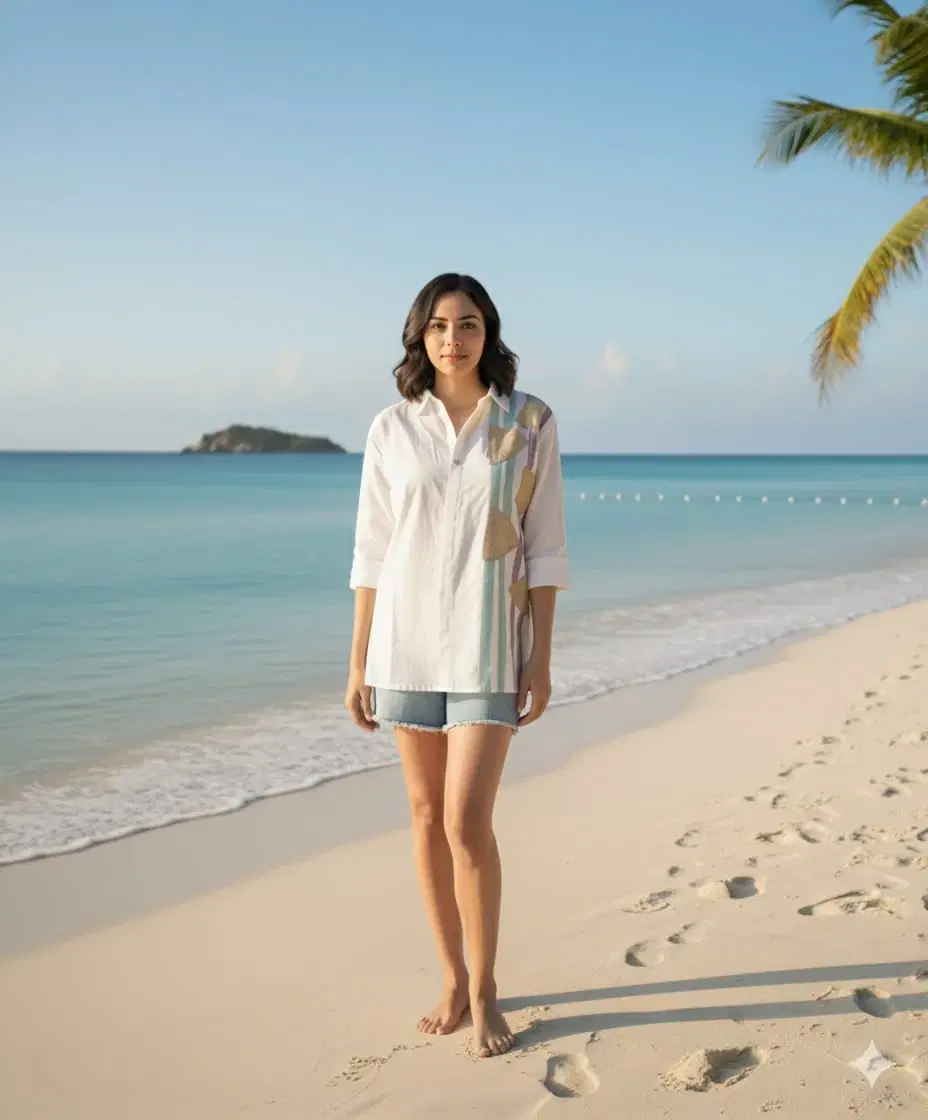 Women's White Printed Beach Shirt