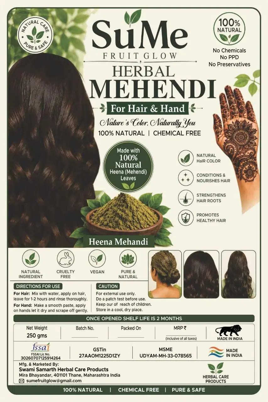 SuMe Fruit Glow Herbal Mehendi for Hair & Hand - 250 g