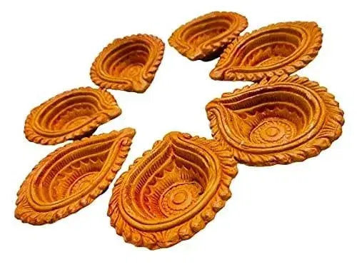 India Clay  handicrafts 15 Diyas Diya Deepak Earthen Assorted Colorful Set - Diwali Decoration Puja - Handpainted Diya for Home Indoor Outdoor Diwali