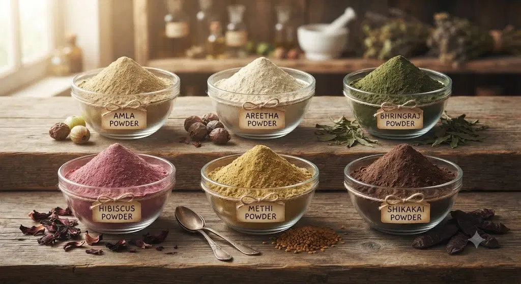 Divine Ethnics Amla Areetha Bhringraj Hibiscus Shikakai Methi Hair Mask Powder