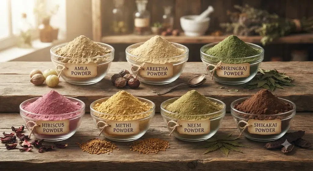 Divine Ethnics Amla Areetha Bhringraj Hibiscus Shikakai Methi Neem Hair Mask Powder