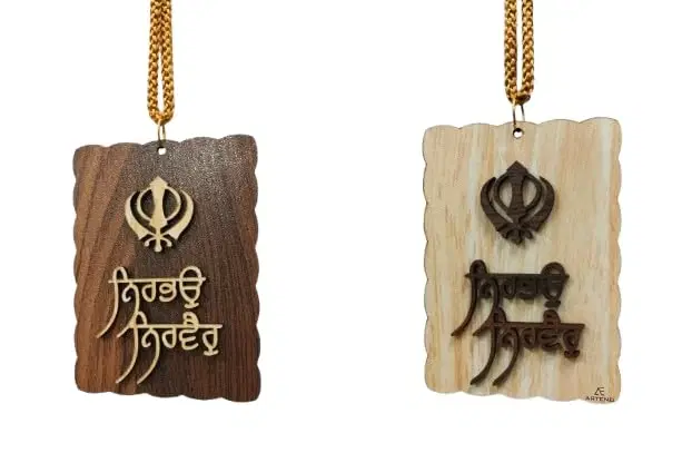 ARTEND Car Hanging Ornaments Wooden Khanda Nirbhau Nirvair Rearview Mirror Decoration