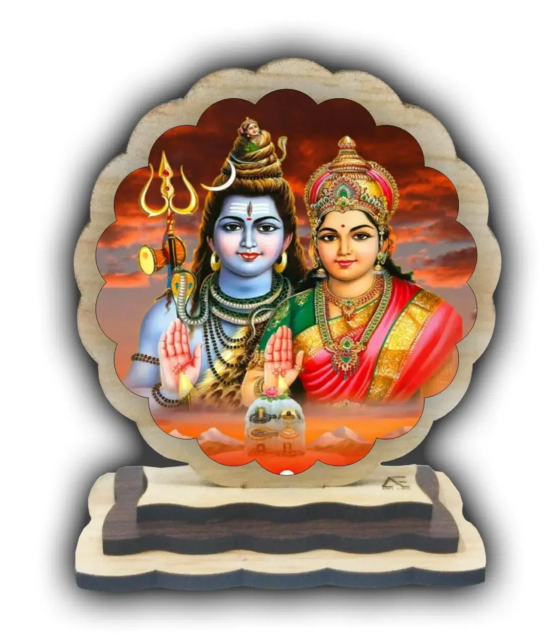 ART END Wooden Shiv parivar car Dashboard Photo Decorative showpiece Shiv parivar Idol (Shiv-1)