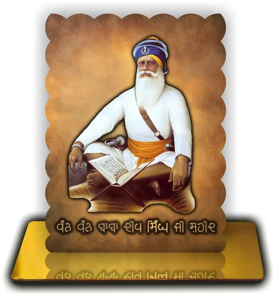 ART END Baba Deep Singh Ji Photo Premium Spiritual Frame with Golden Acrylic Base, Religious Showpiece for Home Temple and Office, 4.7x5.5 Inches