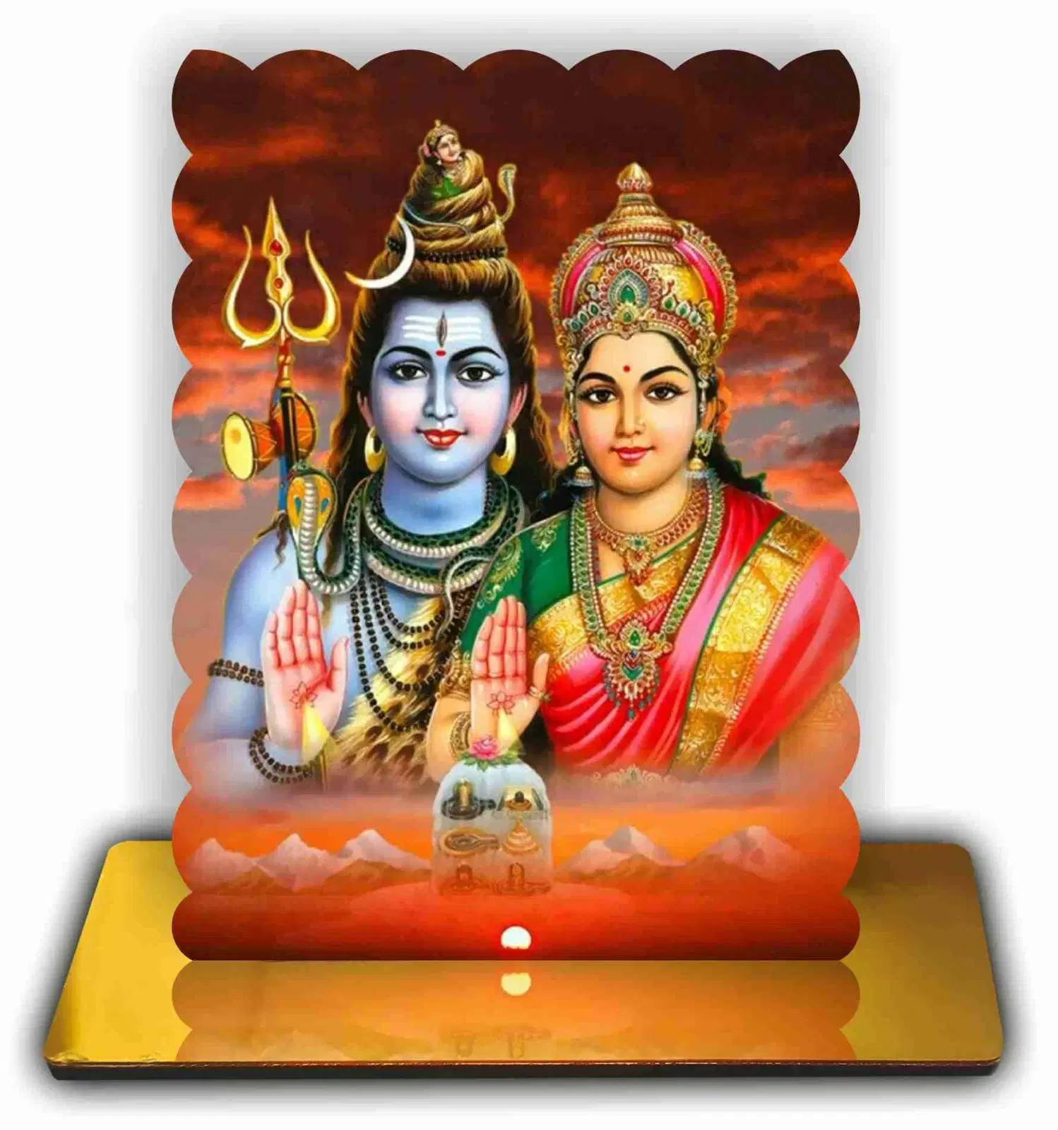 ART END Divine Photo Shiv Parivar Spiritual Standy with Golden Acrylic Base, Religious Decor for Home Temple and Office, 4.7x5.5 Inches (P-38)