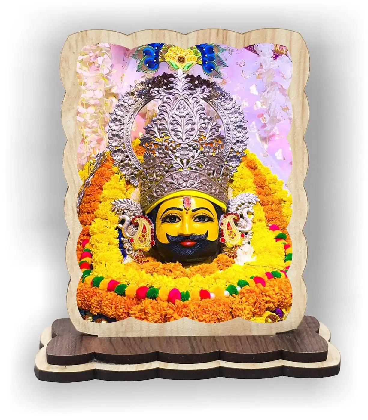 ART END Khatu Shyam Ji Wooden Photo Frame, Multicolour, 4 x 3.5 Inch