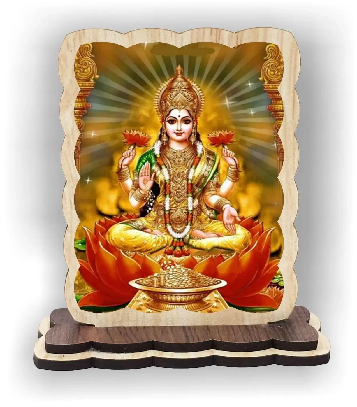 ART END Goddess Lakshmi Wooden Photo Idol, 4 x 3.5 Inch