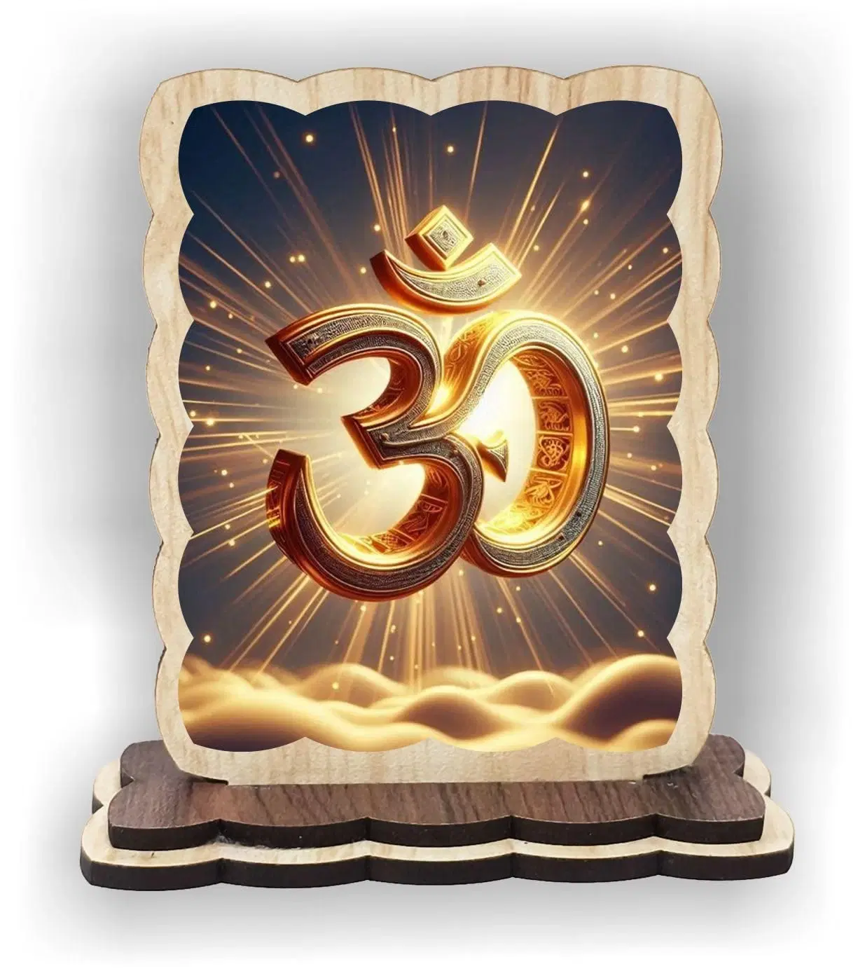 ART END Wooden Om Symbol Car Dashboard Idol, Wood, Multicolor, 4 x 3.5 Inch, Spiritual Tabletop Showpiece with Stand