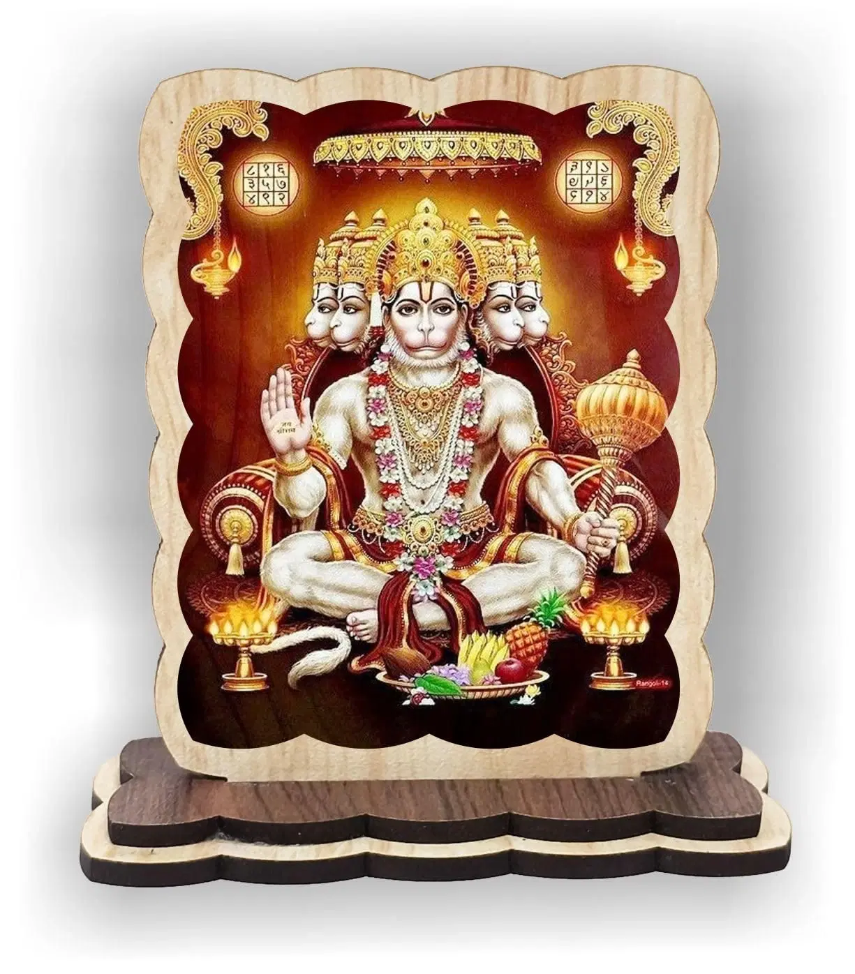 ART END Panchmukhi Hanuman Wooden Photo Frame with Stand, 4 x 3.5 Inch