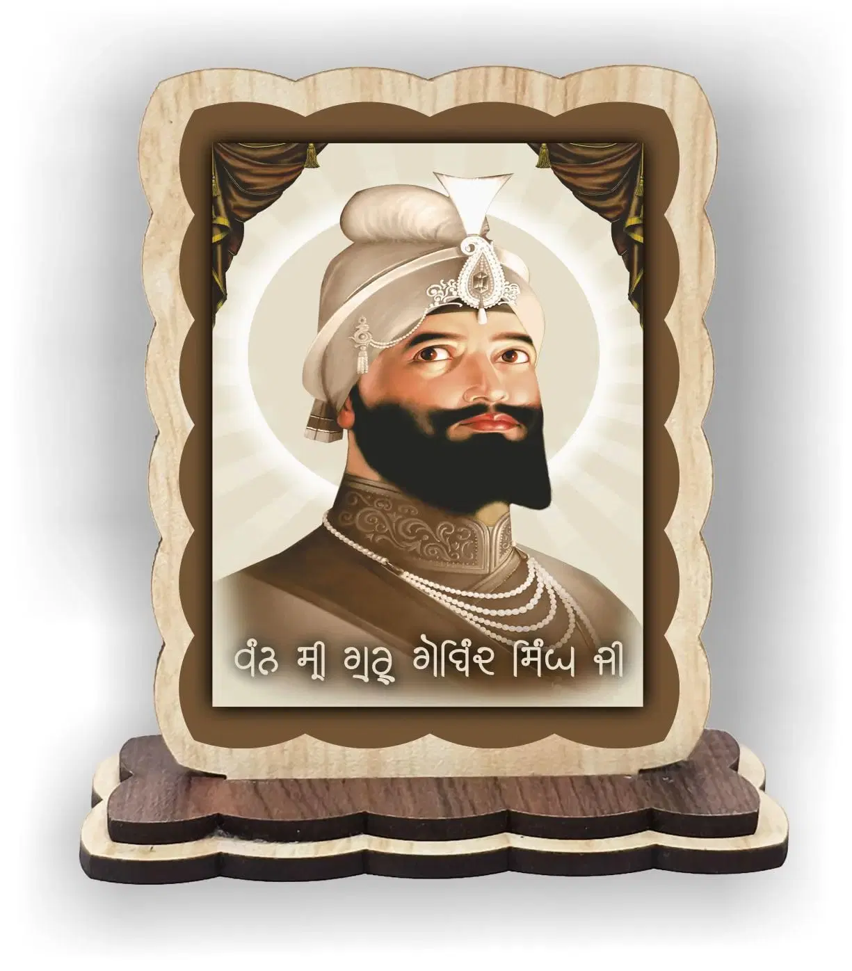 ART END Guru Gobind Singh Ji Wooden Photo Frame, Decorative Stand, 4 x 3.5 Inch, Car Dashboard & Home Decor