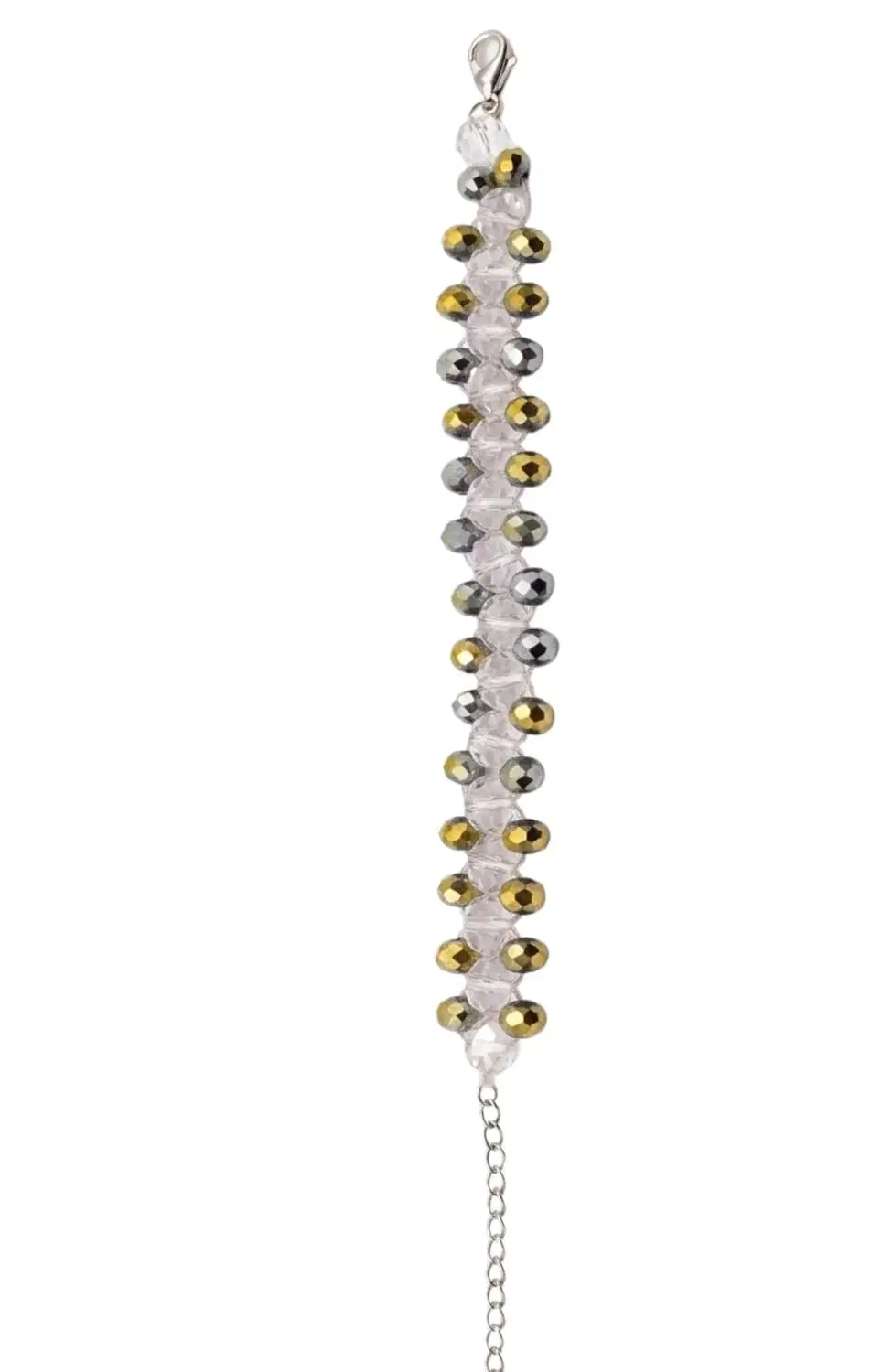 Handmade Dual Tone Crystal Cut Sea Green Criss- Cross Beaded Bracelet with adjustable Elastic Thread