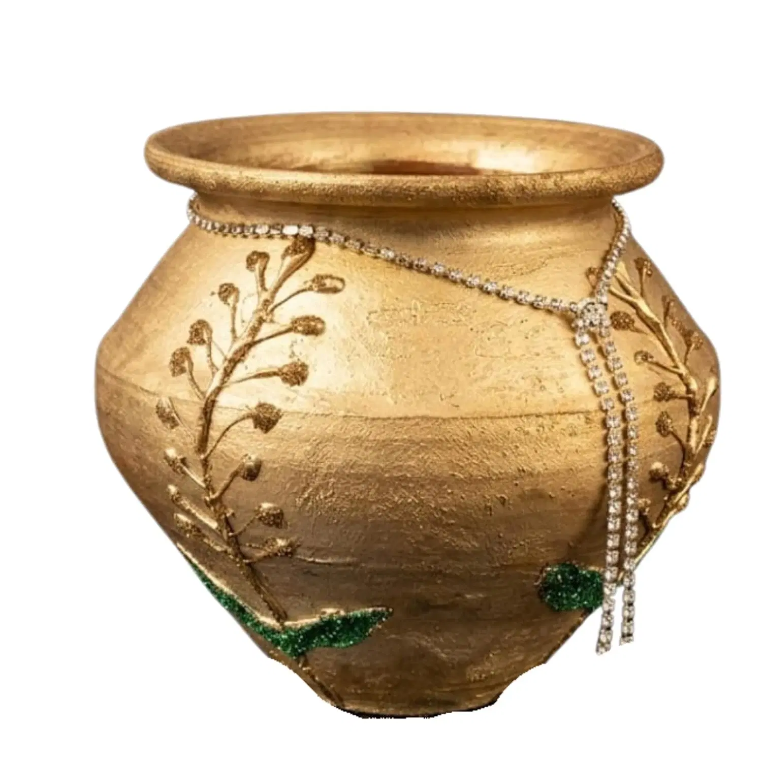Curated Craft Golden Cherry Artisan Decorative Pot H&Crafted Ceramic Vase with Glitter & Rhinestone Detailing (Golden-13.97Lx12.7H cm)