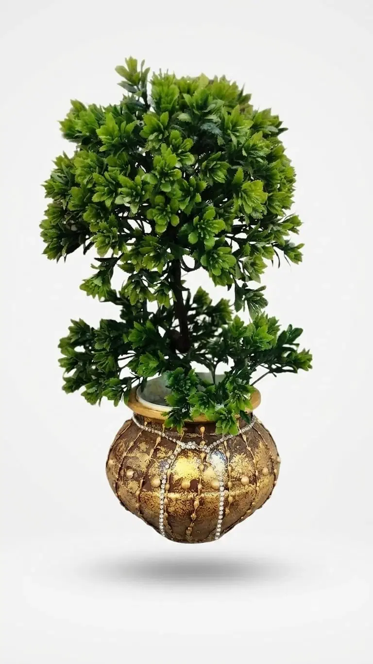 Curated Craft Terracotta Handcrafted Matki Planter with Royal Painted Decorative Earthen Clay Mitti Pot for Artificial Plants Home,Office and Living Room Décor (15.24Lx12.7H cm)
