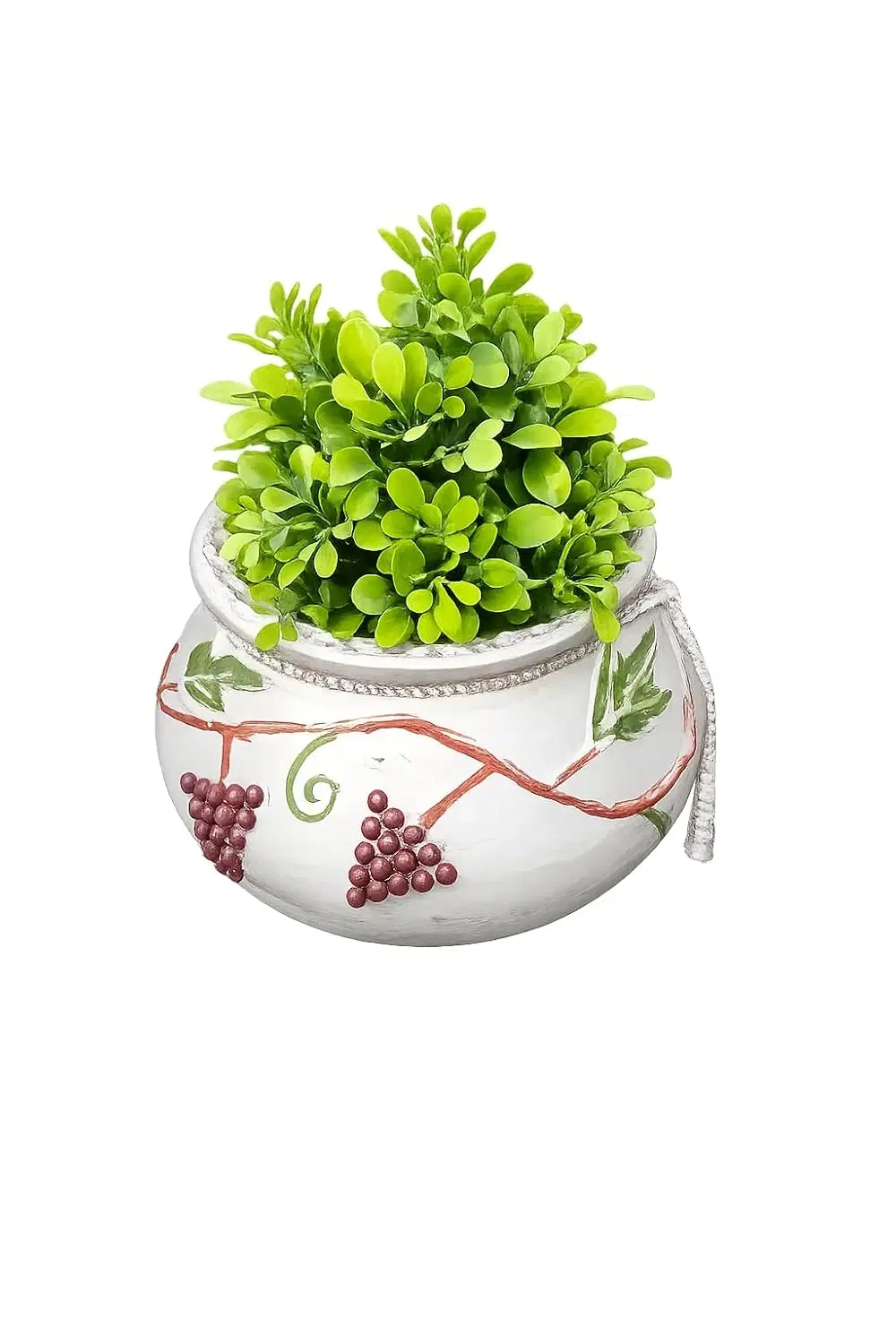 Curated craft Terracotta Handcrafted Matki Planter with Grape Vine Design with Blue Interior Decorative Earthen Clay Mitti Pot for Artificial Plants Home,Office and Living Room Décor (17.78Lx8.89H cm)