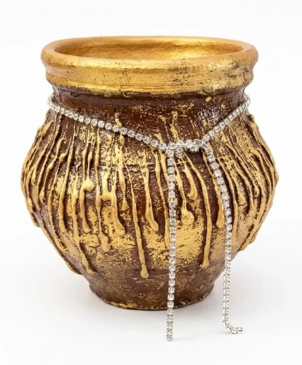 Curated Craft Handmade Decorative Flower Vase with Antique Golden Finish for Home Table & Living Room Decor (10.16Lx12.7H cm)