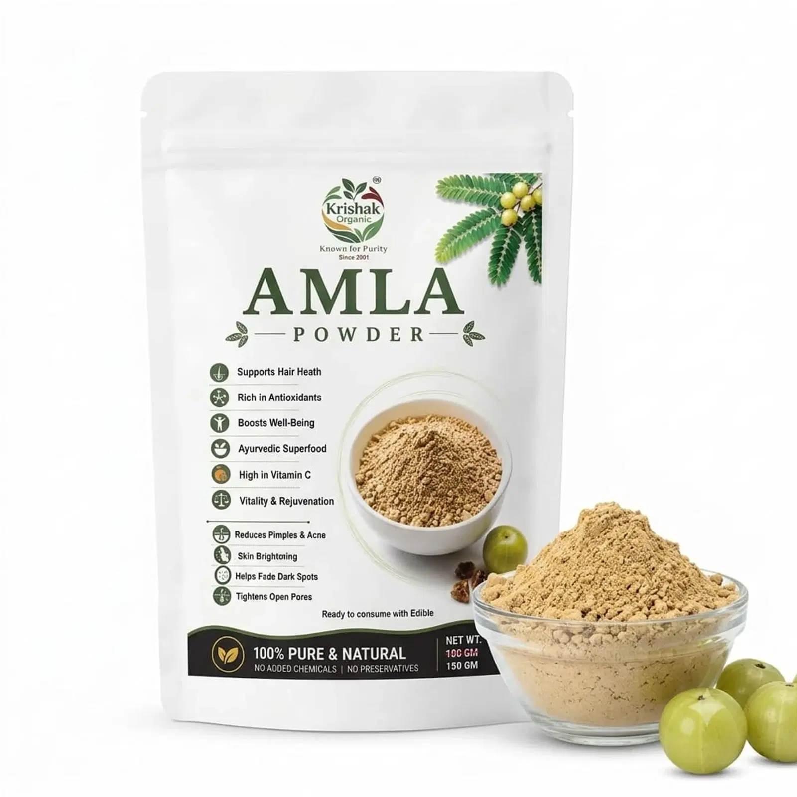 Krishak Organic Dehydrated Amla Powder Pack of 2