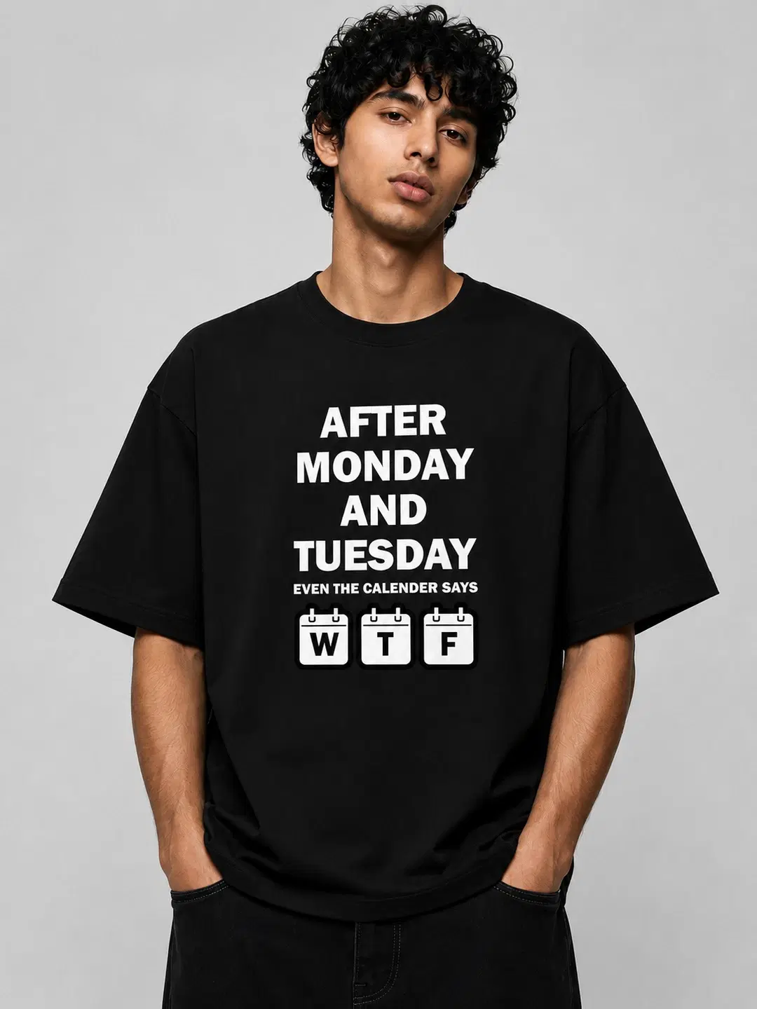Week drift Printed Round Neck Oversize Pre-customized Tshirt for Men